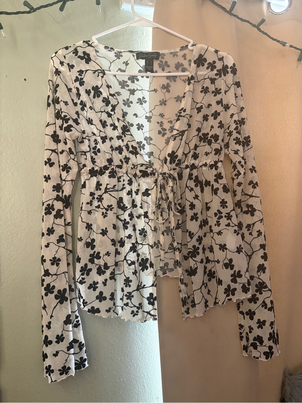 Sheer White Floral Tie-Front Women’s Top